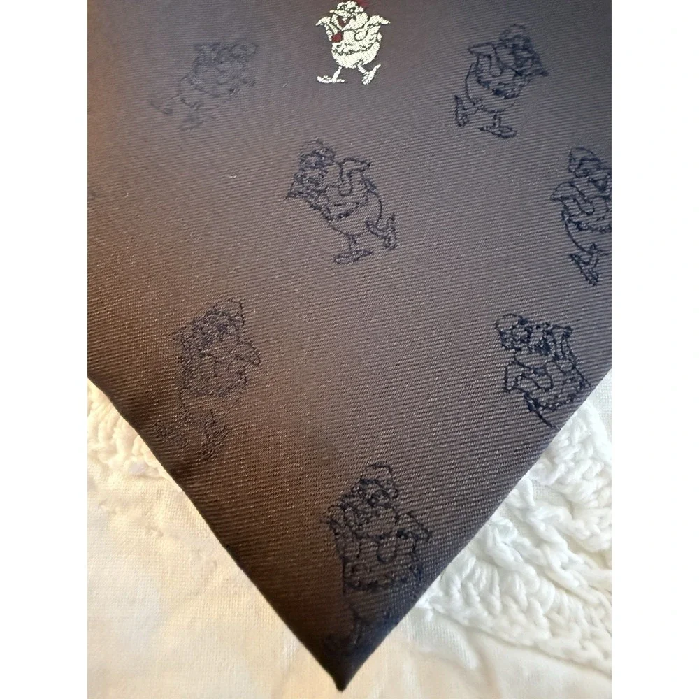 Yi Tang Silk Necktie Brown Logo Duck Through Out Hand Made Vintage 3.5